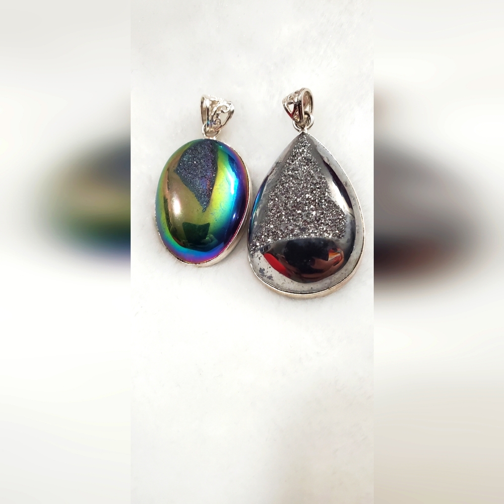 Vtg. Sterling Silver 2pcs Pendant with 1 Long Chain